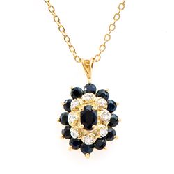 Plated 18KT Yellow Gold 2.60ctw Black Sapphire and Diamond Pendant with Chain