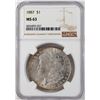 Image 1 : 1887 $1 Morgan Silver Dollar Coin NGC MS63