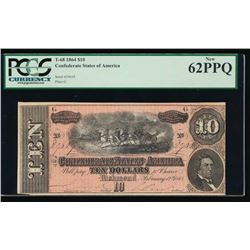 1864 $10 Confederate States of America Note PCGS 62PPQ