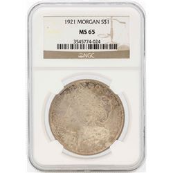 1921 $1 Morgan Silver Dollar Coin NGC MS65