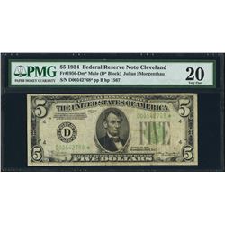 1934 $5 Cleveland Federal Reserve STAR Note PMG 20