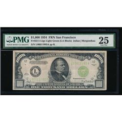 1934 $1000 San Francisco Federal Reserve Note PMG 25