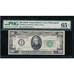 1934B $20 Minneapolis Federal Reserve Note PMG 65EPQ