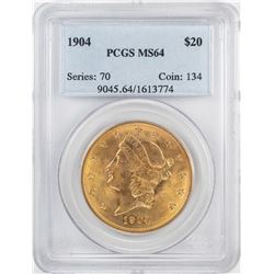 1904 $20 Liberty Head Double Eagle Gold Coin PCGS MS64