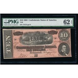 1864 $10 Confederate States of America Note PMG 62EPQ