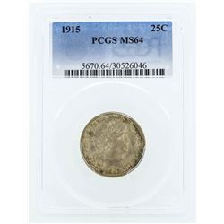 1915 Barber Silver Quarter Coin PCGS MS64