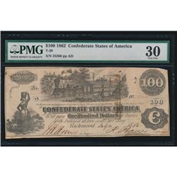 1862 $100 Confederate States of America Note PMG 30