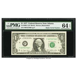 1977 $1 Atlanta Radar Serial Federal Reserve Note PMG 64EPQ