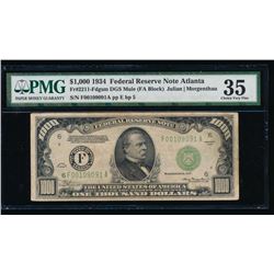 1934 $1000 Atlanta Federal Reserve Note PMG 35