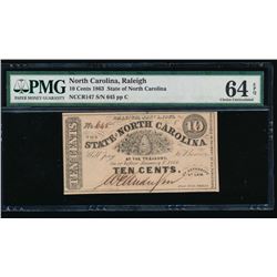 10 Cent 1863 Raleigh NC Obsolete Note PMG 64EPQ