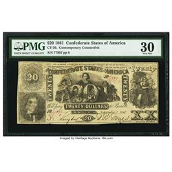 1861 $20 Confederate States of America Note PMG 30