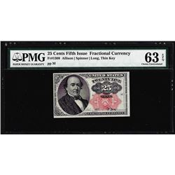 1874 25 Cent Fifth Issue Fractional Currency Note Fr.1308 PMG Choice Uncirculated 63EPQ