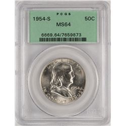 1954-S Franklin Half Dollar Coin PCGS MS64 Old Green Holder