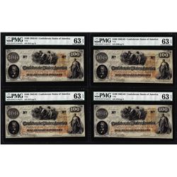 (4) Consecutive 1862 $100 Confederate States of America Notes PMG Ch. Uncirculated 63EPQ