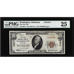 1929 $10 First NB of Washington, OK CH# 10277 National Currency Note PMG Very Fine 25