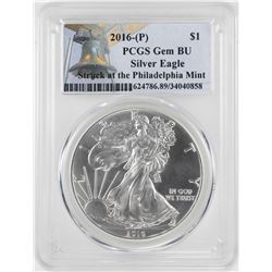 2016-P $1 American Silver Eagle Coin PCGS Gem BU Struck at the Philadelphia Mint