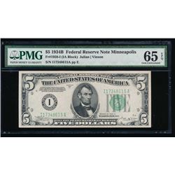 1934B $5 Minneapolis Federal Reserve Note PMG 65EPQ