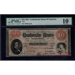 1861 $10 Confederate States of America Note PMG 10
