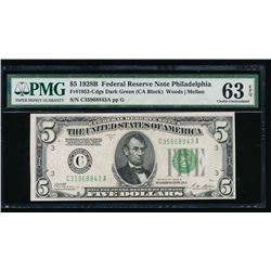 1928B $5 Philadelphia Federal Reserve Note PMG 63EPQ