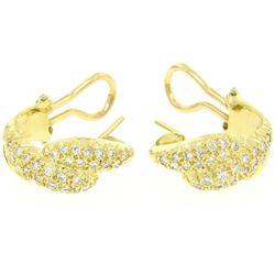 18K Yellow Gold 0.64 ctw Pave FINE Round BRILLIANT Diamond Huggie Hoop Earrings