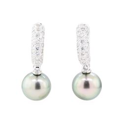 0.47 ctw Diamond and Pearl Earrings - 18KT White Gold