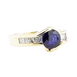 2.14 ctw Sapphire And Diamond Ring - 14KT Yellow Gold