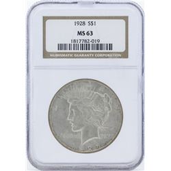 1928 $1 Peace Silver Dollar Coin NGC MS63