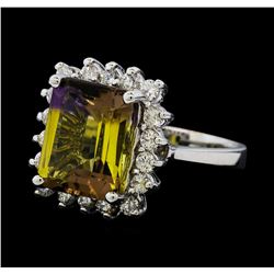 4.62 ctw Ametrine Quartz and Diamond Ring - 14KT White Gold