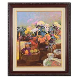 Ming Feng, "Candlelight Dinner" Framed Hand Embellished Limited Edition on Canvas, AP Numbered 5/10 