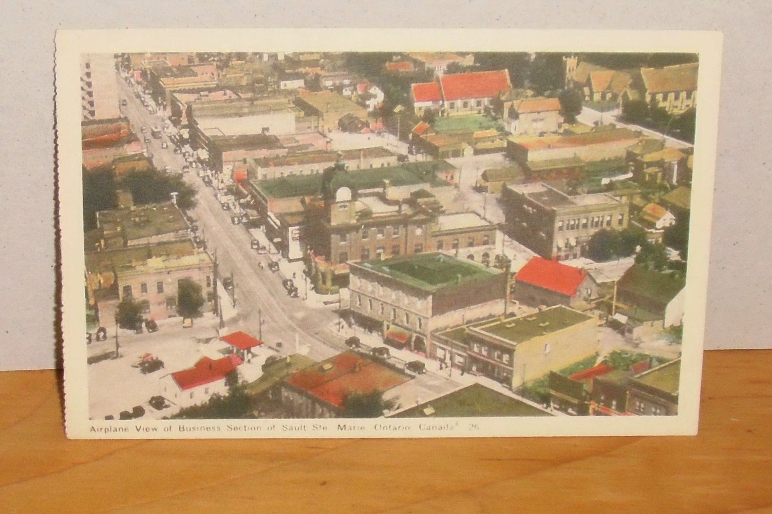 Oldpostcard Airplane View Of Business Section Of Sault Ste Marie Ontario Canada Carte Postale Vielle