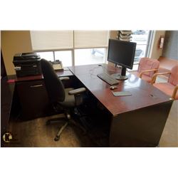 RECEPTION DESK W/ OFFICE CHAIR, COMPUTER, HUTCH,