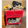 Image 1 : RED TOOLBOX ON CASTORS W/ CONTENTS INCL: DEWALT