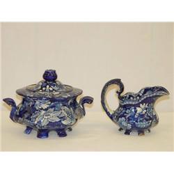 DARK BLUE STAFFORDSHIRE FOOTED CREAMER 