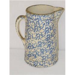 9 BLUE SPONGEWARE DECORATED PITCHER-CY