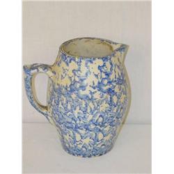 7 1/2 BLUE SPONGEWARE PITCHER-ROUND FO