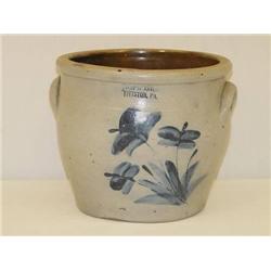 7 EVAN JONES 1 GAL. CREAM CROCK W/ 3 F