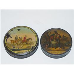 (2) EARLY PAPIER MACHE DECORATED SNUFF 