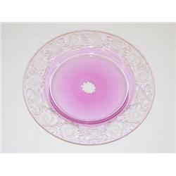 8 1/2 PINK CUT TO CLEAR PLATE W/ FLORA