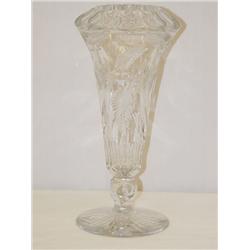 9 3/4 LIBBEY CUT GLASS VASE W/ FLORAL 