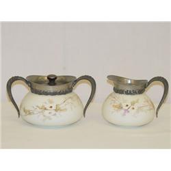 WAVECREST CREAMER & SUGAR W/ ENAMEL FLO