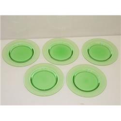 SET (5) 8 1/2 GREEN STEUBEN PLATES-ACI