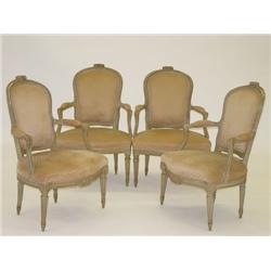 SET (4) LOUIS XVI STYLE GREEN PAINTED A