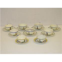 LOT (9) QUIMPER CUPS & SAUCERS-ALL DECO