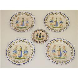 (5) QUIMPER PLATES: (1) 5 3/4 W/ PEASA