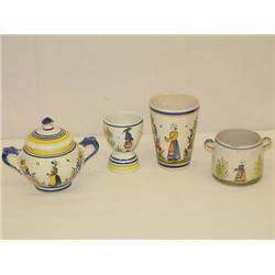 4 QUIMPER ITEMS: 4 1/2 SUGAR W/ PEASAN