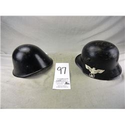 (2) Black WWII German Helmets
