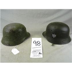 (2) Green WWII Helmets