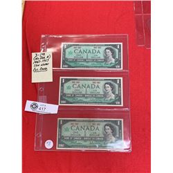 3 Bank of Canada Centenial 1867-1967 Bank Notes