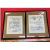 Image 1 : Vintage signed sketches Vancouver UBC Library and Coal Harbour Nicely Framed