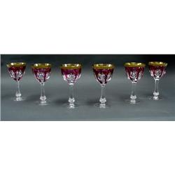 MOSER - A set of 6 ruby overlaid gold r